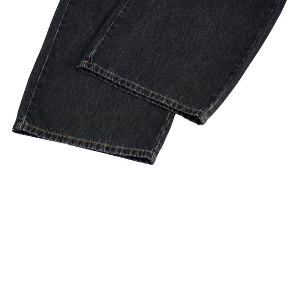 Faded Crackle Wash Baggy Curved Leg Denim Jeans