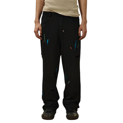 Paint Splatter Distressed Relaxed Baggy Cotton Pants