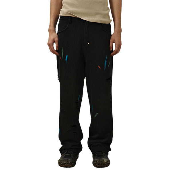 Paint Splatter Distressed Relaxed Baggy Cotton Pants