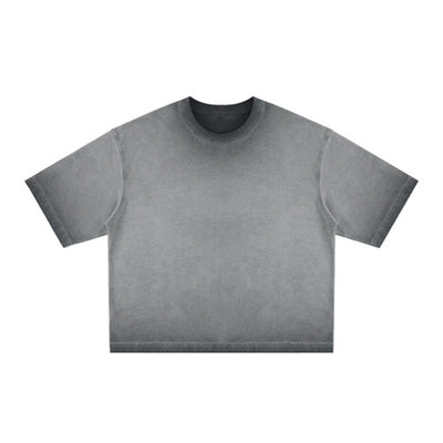Washed Cotton Boxy Cropped Crew Neck Tee