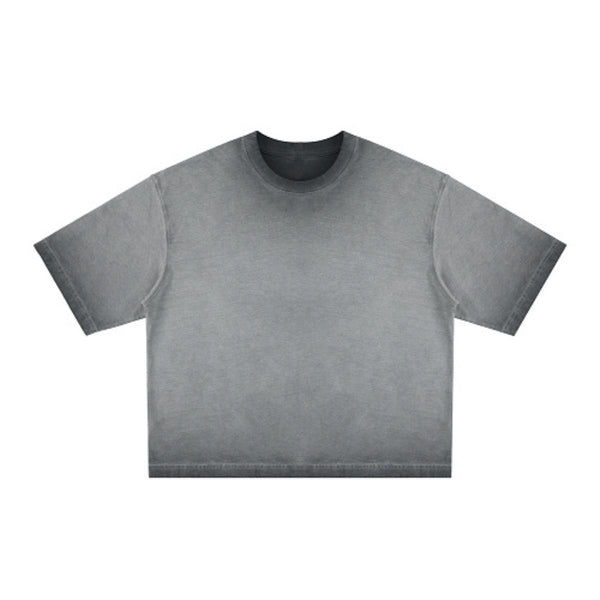 Washed Cotton Boxy Cropped Crew Neck Tee