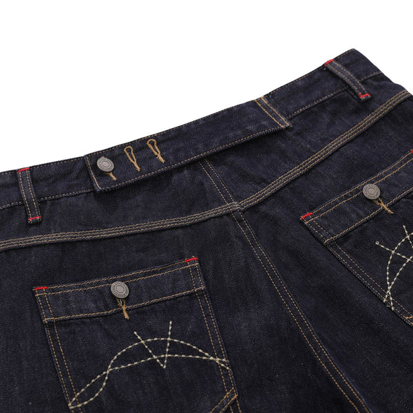 Deconstructed Embroidered Raw Denim Bermuda Shorts