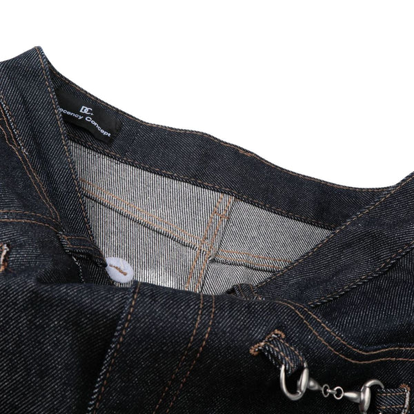 Raw Denim Wide Leg Metal Hardware Jeans
