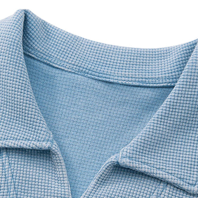 Vintage Snow Washed Waffle Knit V-Neck Polo Tee