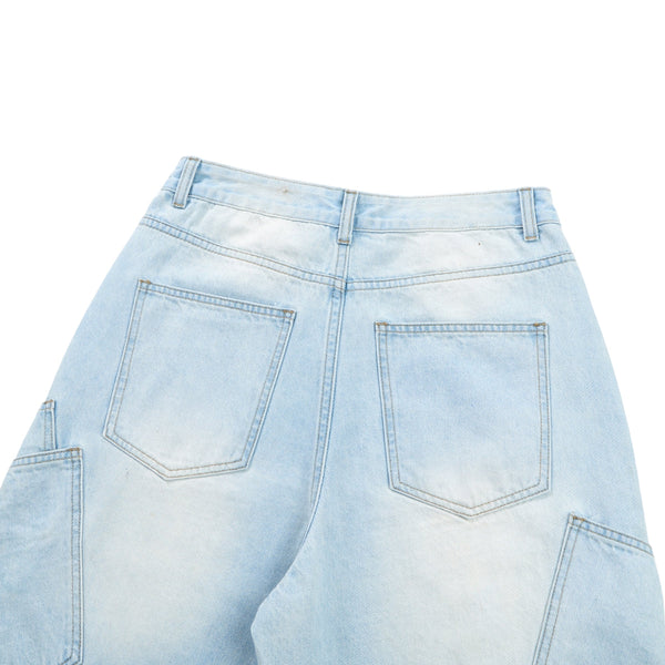 Faded Bleach Geometric-Pocket Baggy Jeans