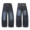 Dark Wash Embroidered Barrel-Leg Jeans