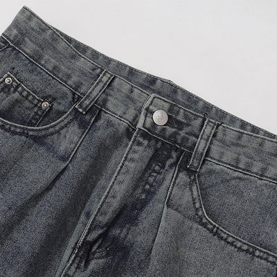 Vintage Wash Wide Leg Denim Jeans