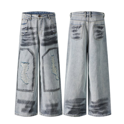 Spray-Painted Patchwork Distressed Baggy Jeans