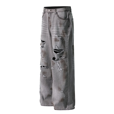 Baggy Fit Distressed Grey Ripped Jeans