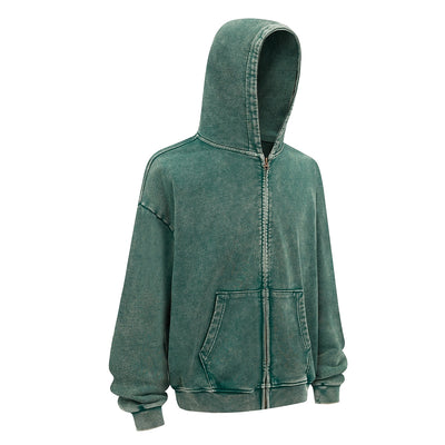 Double Yarn Vintage Washed Zippered Comfort Hoodie