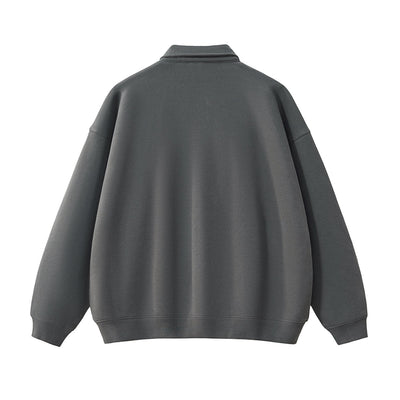 Solid Color Fleece Polo Collar Sweatshirt