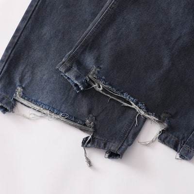 Fray Hem Vintage Wide-Leg Distressed Jeans