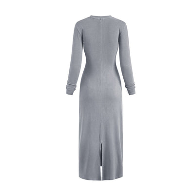 Slim Fit Long Sleeves Ribbed Midi Dress