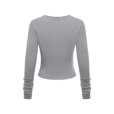 Long-Sleeve Ribbed Henley Top 275gsm