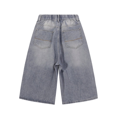 High Waist Wide Leg Ombre Denim Shorts