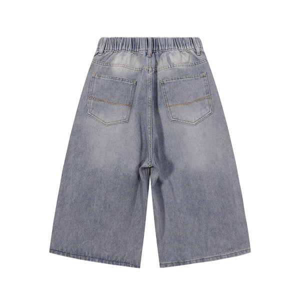 High Waist Wide Leg Ombre Denim Shorts