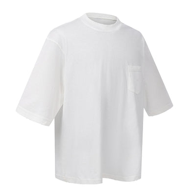 Washed Raw-Edge Pocket Clean Fit Crew Neck Tee