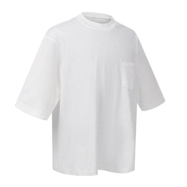Washed Raw-Edge Pocket Clean Fit Crew Neck Tee