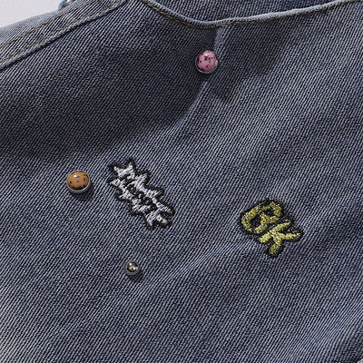 Embroidered Blue Wide Leg Distressed Denim Jeans