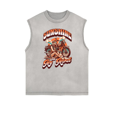 Distressed Sleeveless Summer Vacation Pattern Tee