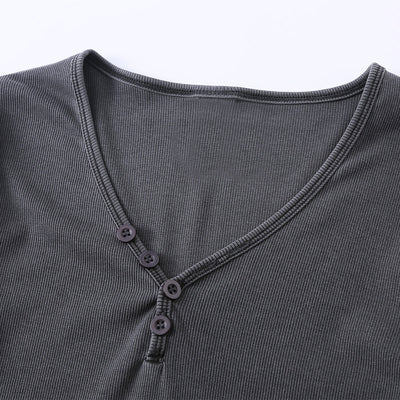 Long-Sleeve Ribbed Henley Top 275gsm