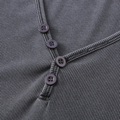 Long-Sleeve Ribbed Henley Top 275gsm