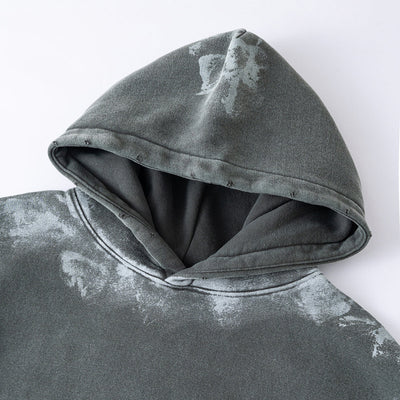 Distressed Edge Painted Graphic Washed Hoodie