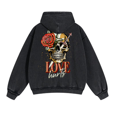 Skull Graphic Acid Wash Hoodie