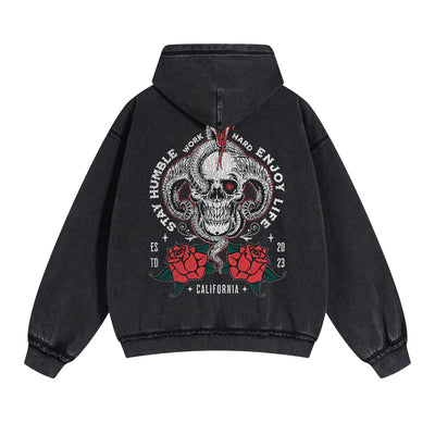 Skull Graphic Acid Wash Hoodie