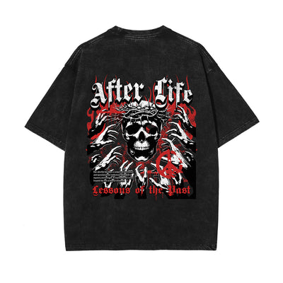 Skull Graphic Stone Wash Tee-INNBLAC