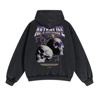Skull Graphic Acid Wash Hoodie