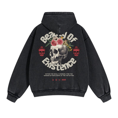 Skull Graphic Acid Wash Hoodie
