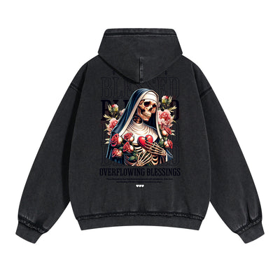 Skull Graphic Acid Wash Hoodie