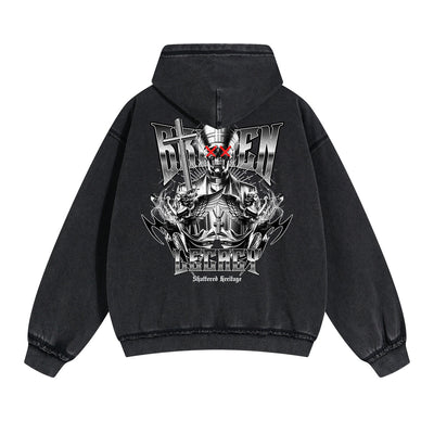 Skull Graphic Acid Wash Hoodie