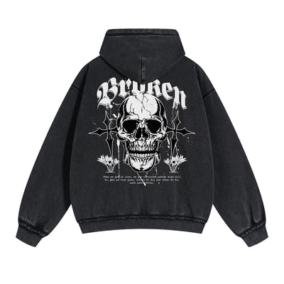 Skull Graphic Acid Wash Hoodie