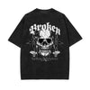 Skull Graphic Stone Wash Tee-INNBLAC