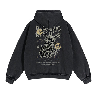 Skull Graphic Acid Wash Hoodie