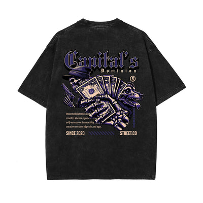 Skull Graphic Stone Wash Tee-INNBLAC