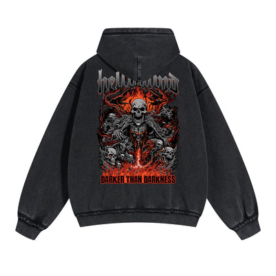 Skull Graphic Acid Wash Hoodie