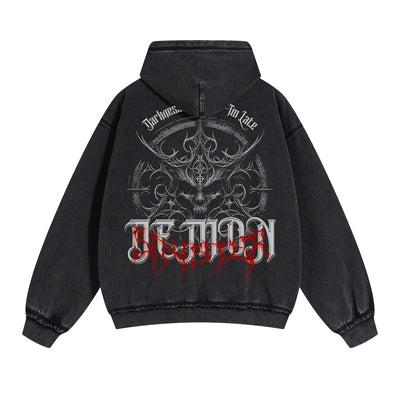 Skull Graphic Acid Wash Hoodie