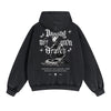 Skull Graphic Double Slider Zip Washed Hoodie
