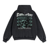 Skull Graphic Double Slider Zip Washed Hoodie