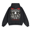 Skull Graphic Double Slider Zip Washed Hoodie