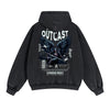 Skull Graphic Double Slider Zip Washed Hoodie