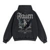 Skull Graphic Double Slider Zip Washed Hoodie