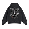 Skull Graphic Double Slider Zip Washed Hoodie
