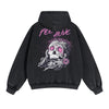 Skull Graphic Double Slider Zip Washed Hoodie