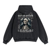 Skull Graphic Double Slider Zip Washed Hoodie