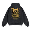 Skull Graphic Double Slider Zip Washed Hoodie