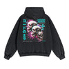 Skull Graphic Double Slider Zip Washed Hoodie
